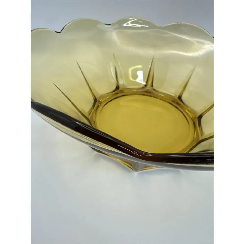 Anchor Hocking Scalloped‎ edge Amber Glass Bowl 8 inch